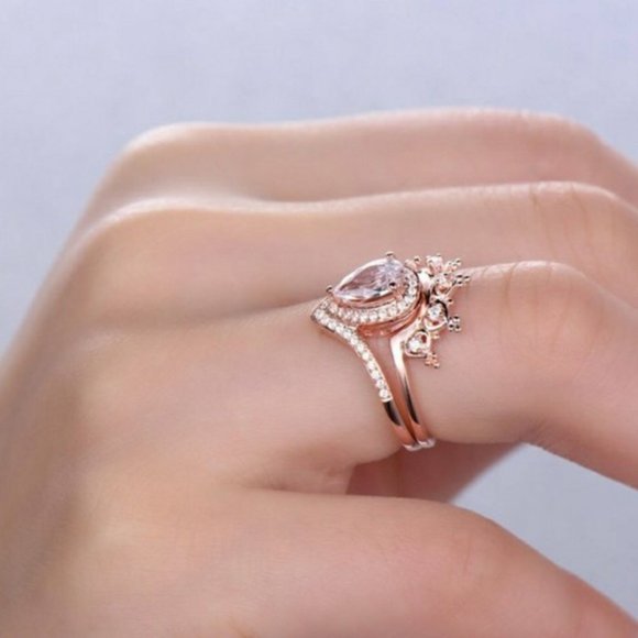 18K ROSE GOLD DESIGN TEARDROP RING SET - Picture 6 of 7